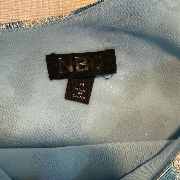 NBD Eris One Shoulder Blue Silver Metallic Leopard Top Blouse Medium - Picture 3 of 5